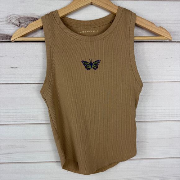 American Eagle Brown Butterfly Sleeveless Cropped Tank Size Small - Picture 3 of 6